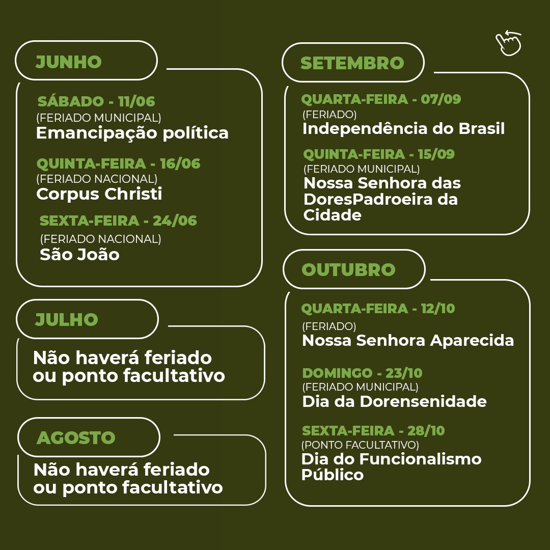 A Prefeitura Municipal De Nossa Senhora Das Dores Informa O Calendário De Feriados E Pontos 6475